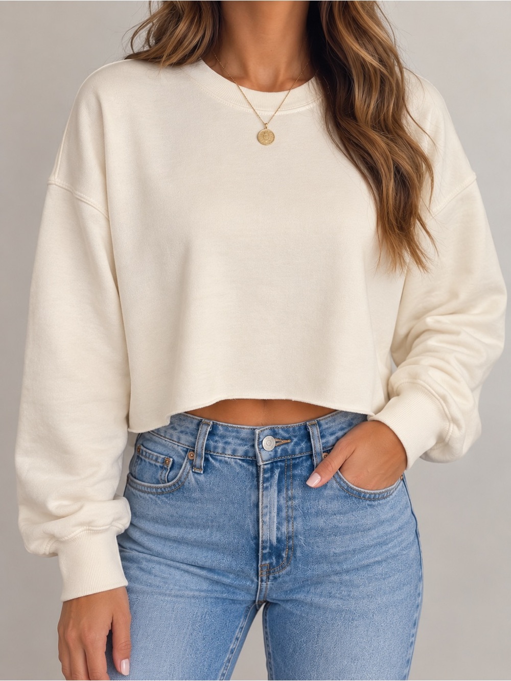 WeWoreWhat Cream Cropped Raw-Hem Crewneck Sweatshirt. NWT/XS